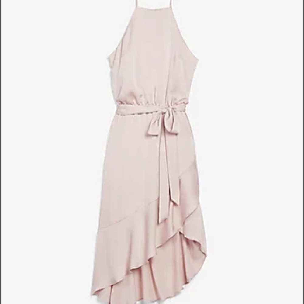 Express High Neck Asymmetrical Fit And Flare Dress